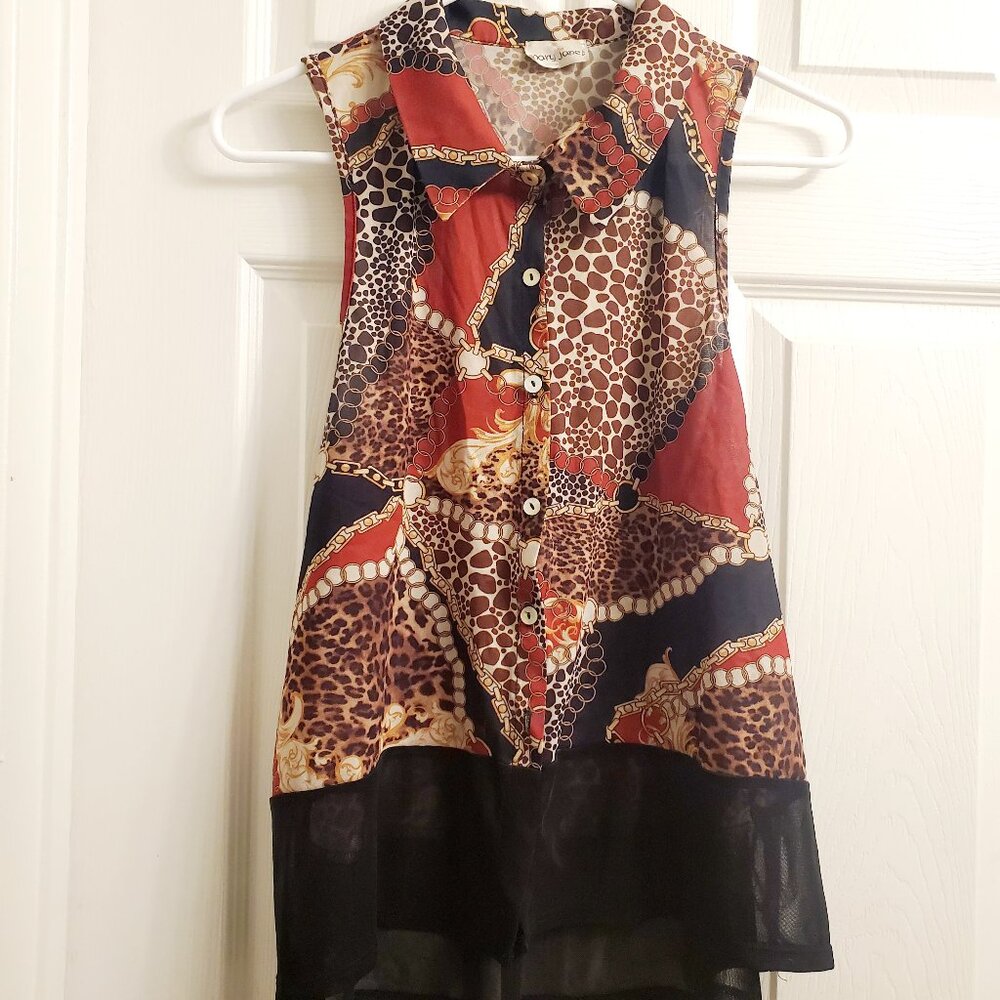 Leopard Print Sleeveless Blouse